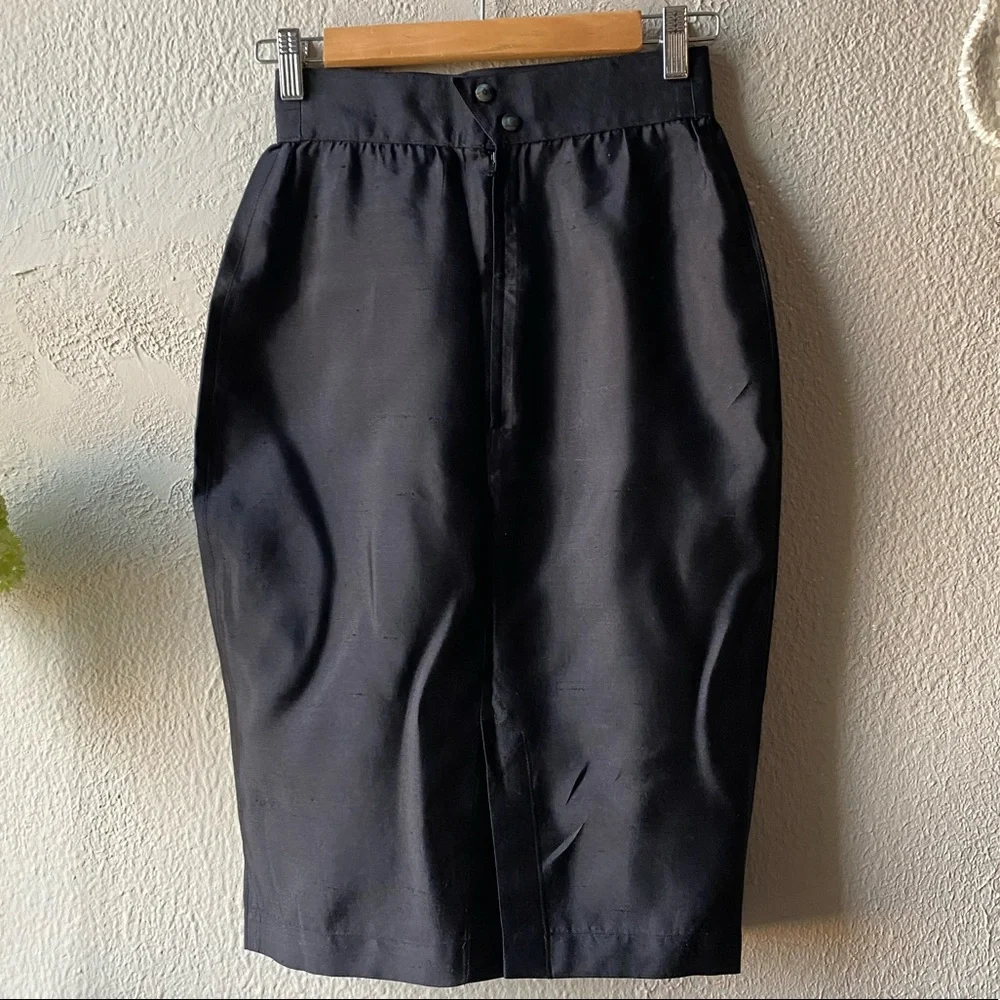 Thierry Mugler Vintage Silk Black Pencil Skirt